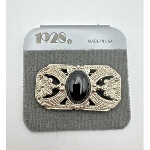 Vintage 1928  Victorian Style Bar Pin Silver With Black Stone NEW on Card WOW!